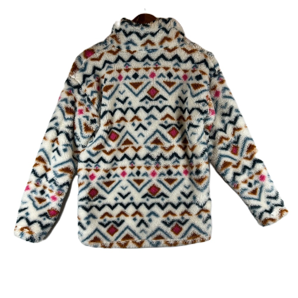 Eddie Bauer Womens Small Faux Fur Pullover Aztec Print Quarter Zip Pink Trim‎ - Picture 3 of 14